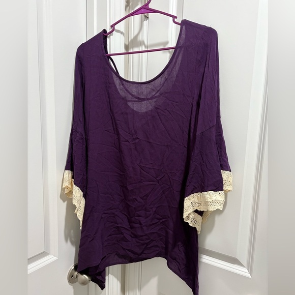 entro Tops - Entro Purple Tunic with Cream Lace Trim